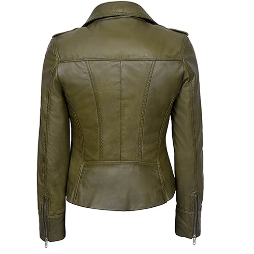 OLIVE GREEN WOMEN'S BIKER LEATHER JACKET